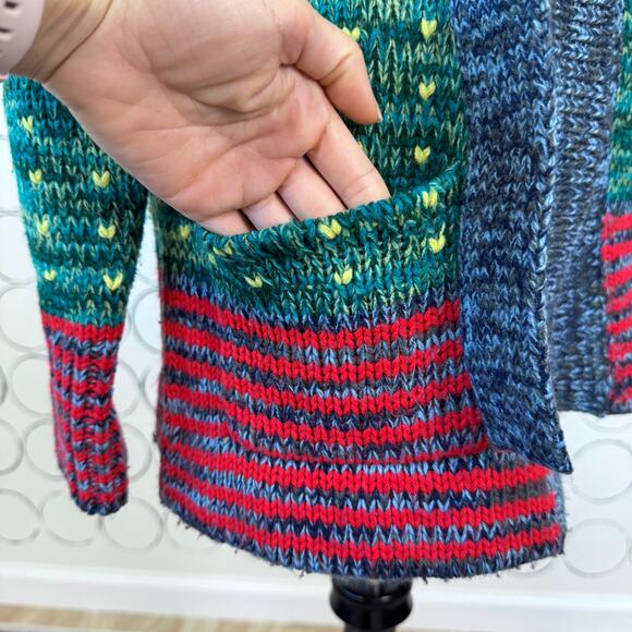 VTG Sears JR Bazaar Knit Cardigan Sweater M Colorful Hearts Striped School Twee - Picture 9 of 12